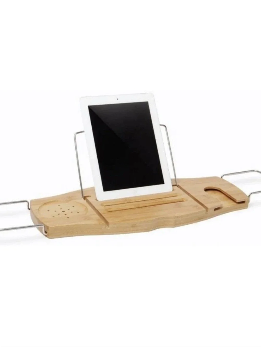 Umbra Bathtub Tray Extendable Caddy with Book Stand & Wine Glass Holder, natural